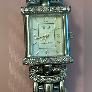 Ecclissi Sterling Silver and diamond accent women’s wrist watch. 6.5 inches